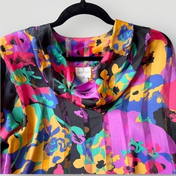 Vintage 80s Carry Back Floral Blouse Top Long Sleeve - Picture 8 of 16